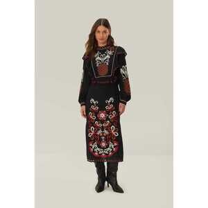 FARM Rio Black Maxi Dress with Red and White Embroidery